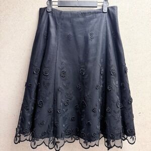 Shani‎ Black 10 Womens Floral Lace A-Line, Layered Elegant Party Cocktail Skirt